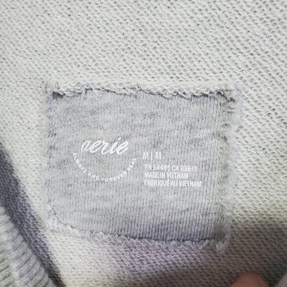 AERIE Vacay Every Day V Neck Sweatshirt Oversized Raw Hem Grey Women's Medium - Picture 10 of 14